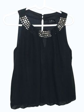 N.W.D Black Embellished Sleeveless Blouse Beaded Chiffon Party Top